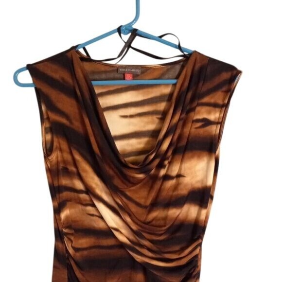 Vince Camuto XS Top Sleeveless Tiger Print Drape Neck Polyester Spandex Ruched - Picture 5 of 9